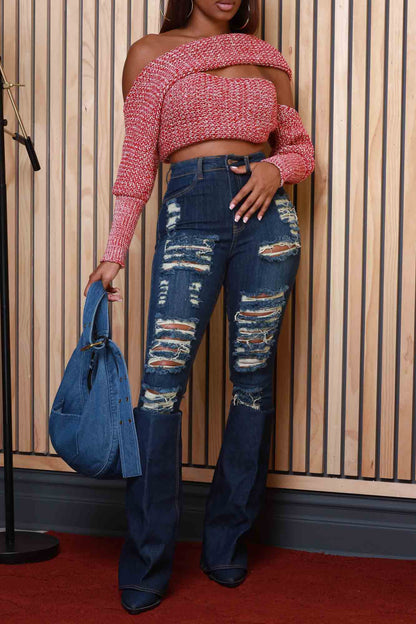 Multi Way Wrap Sweater - Red/Fog