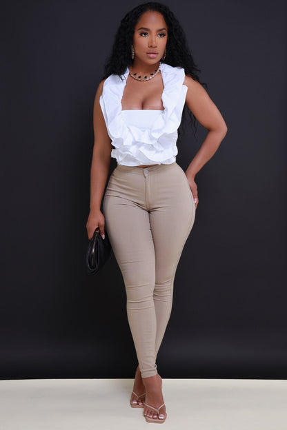 Super Swank High Waist Stretchy Jeans - Khaki Limited Color