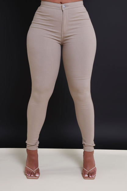Super Swank High Waist Stretchy Jeans - Khaki Limited Color