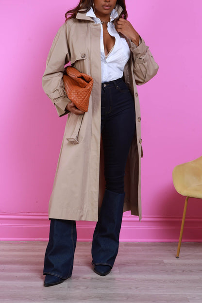Dare To Try Longline Trench Coat - Taupe