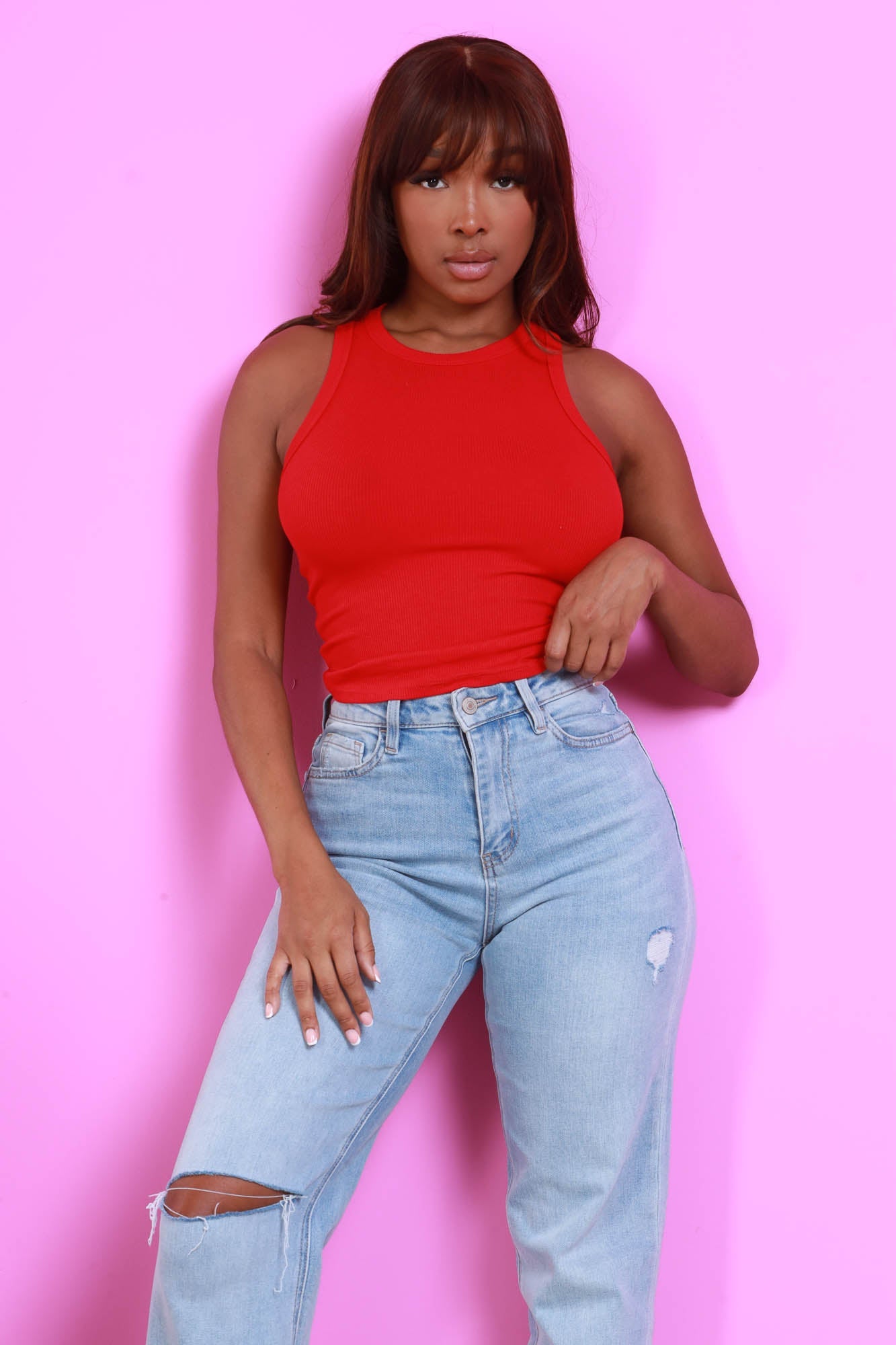 Make It So Ribbed Crewneck Tank Top - Red