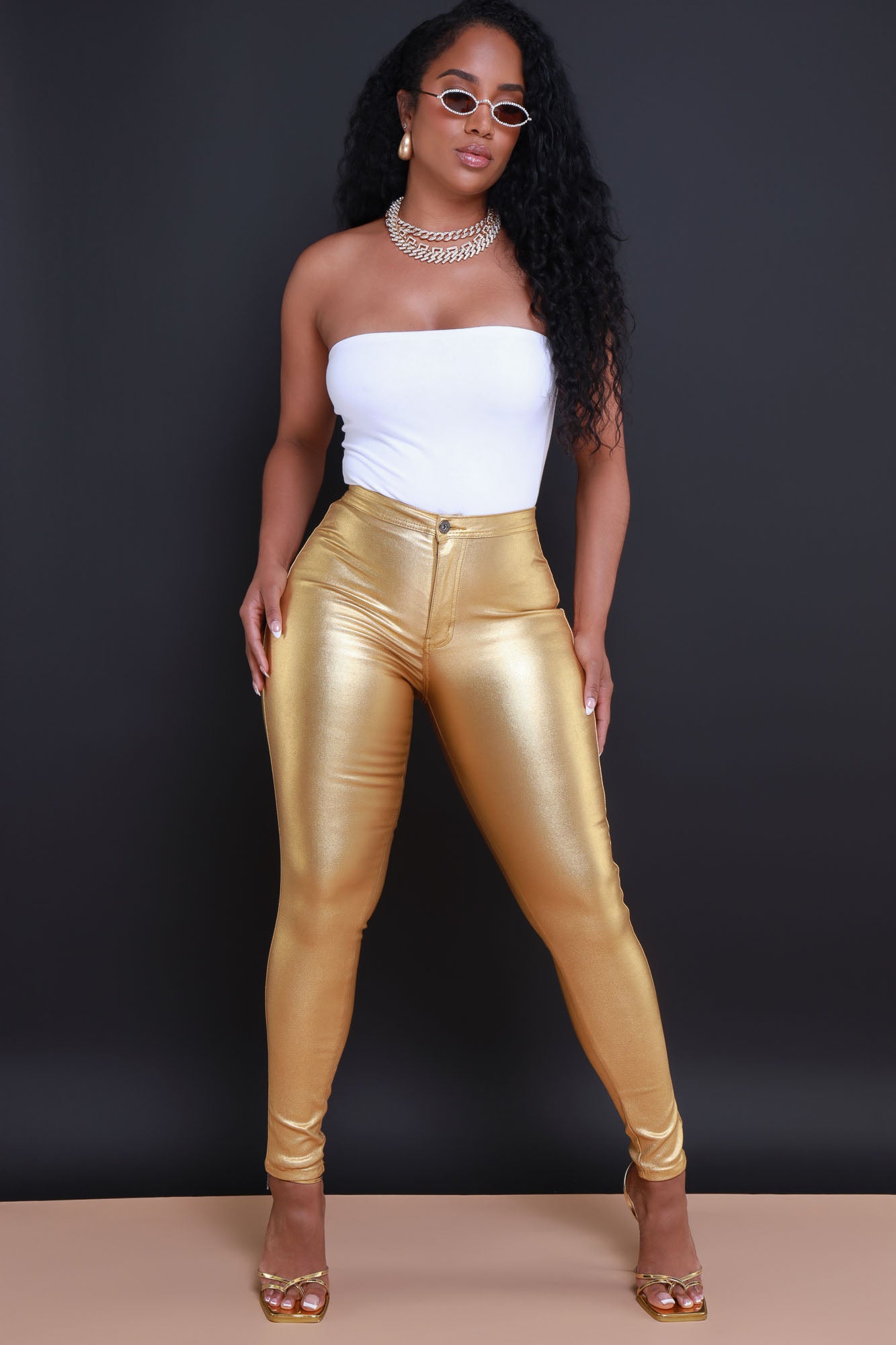 Screenshot High Rise Metallic Skinny Pants - 24k Gold