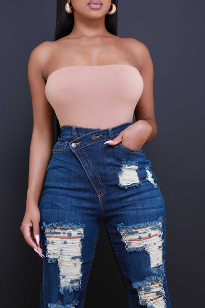 Limitless Asymmetrical Zip Bootcut Jeans - Dark Wash