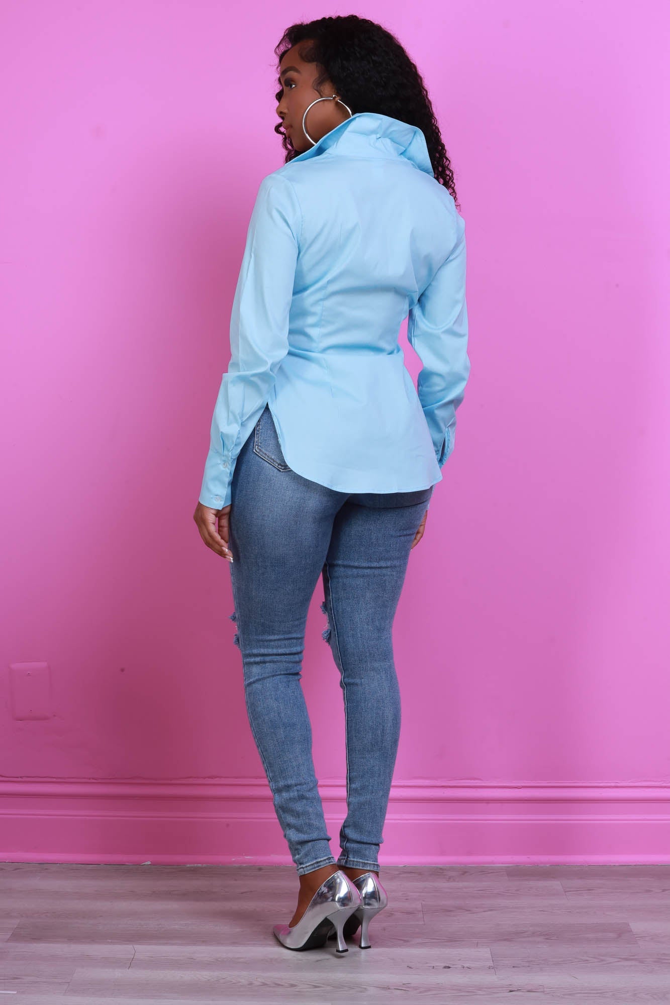 Side Piece High Rise Ripped Skinny Jeans - Light Wash