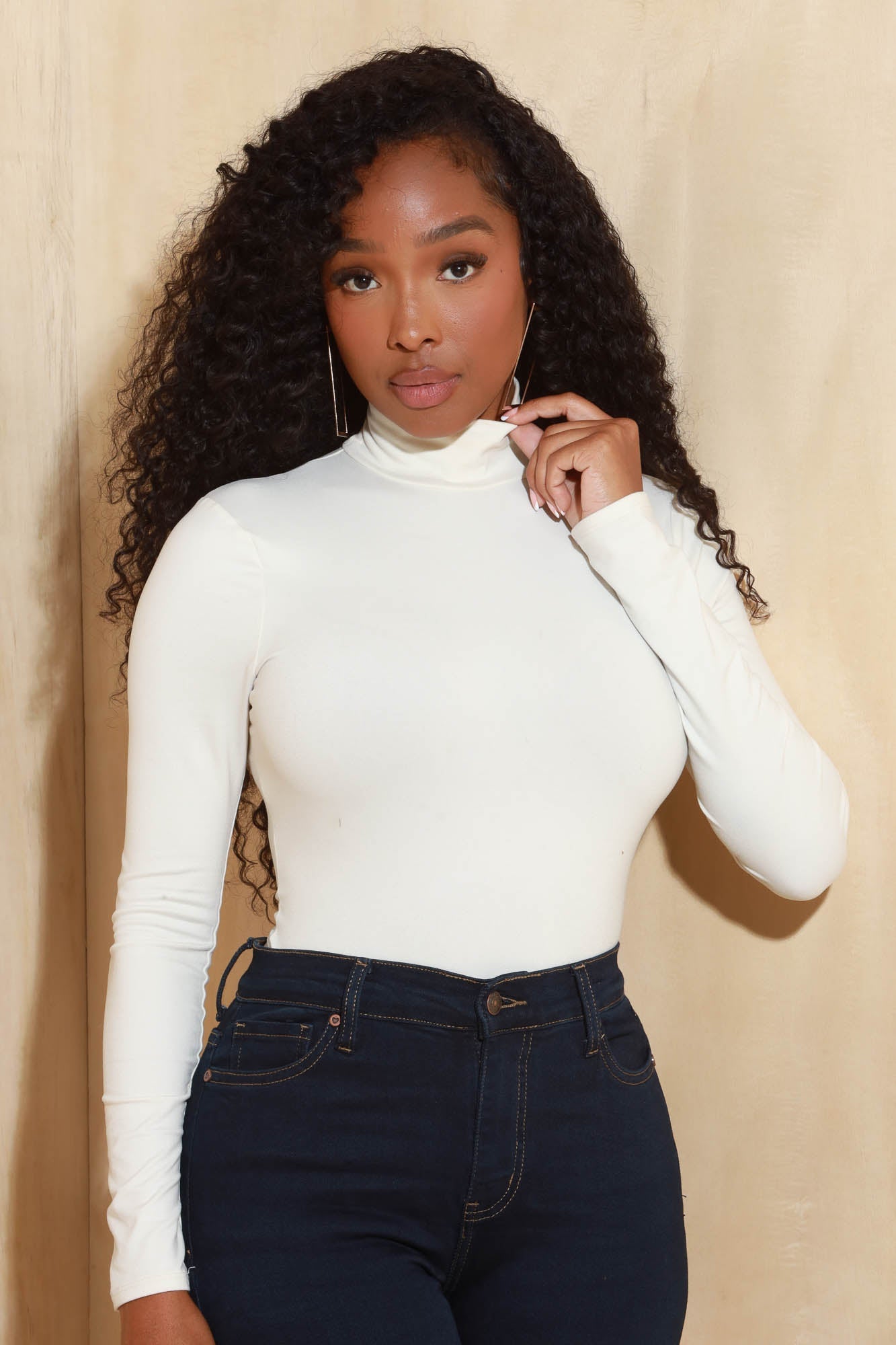Toss Up Long Sleeve Turtleneck Bodysuit - Ivory