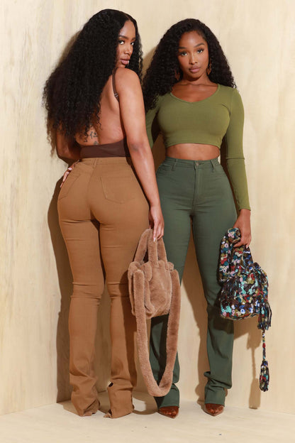 Right Call High Rise Stacked Bootcut Jeans - Mocha
