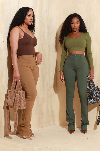 Right Call High Rise Stacked Bootcut Jeans - Olive