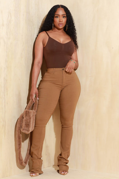Right Call High Rise Stacked Bootcut Jeans - Mocha