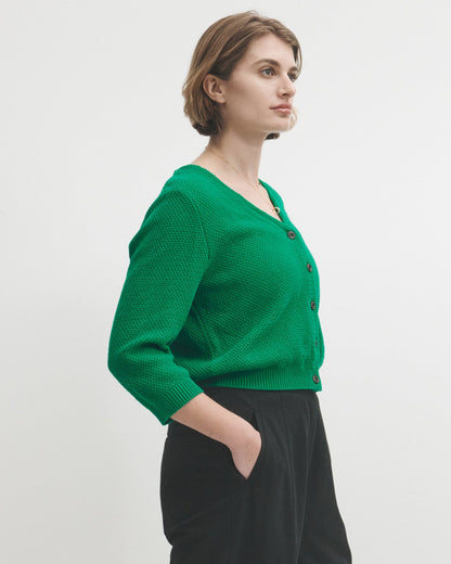 Lowie Green Cotton Waffle Knit Cardigan