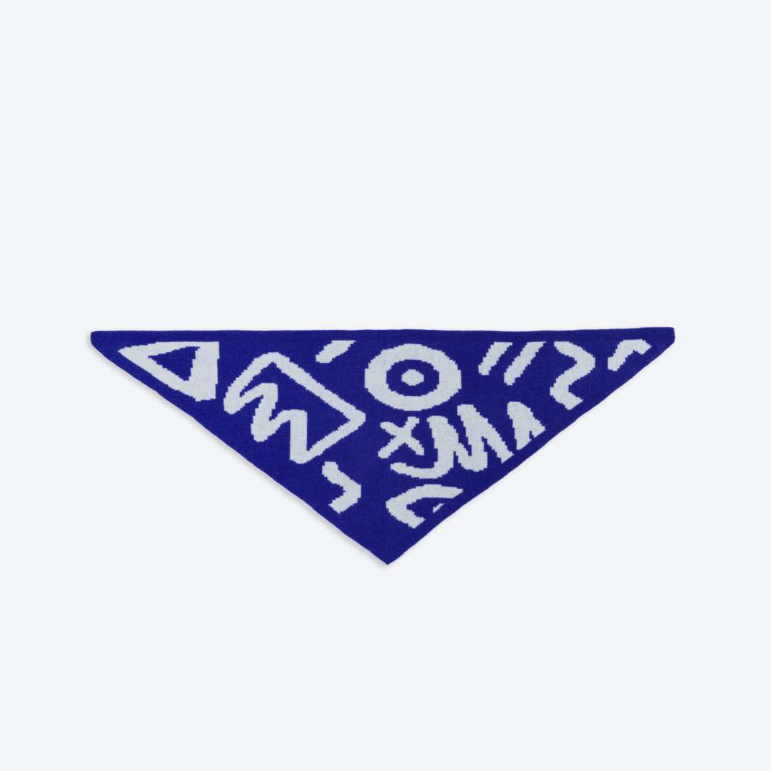Miss PomPom 90's Blue Wool Triangle Scarf