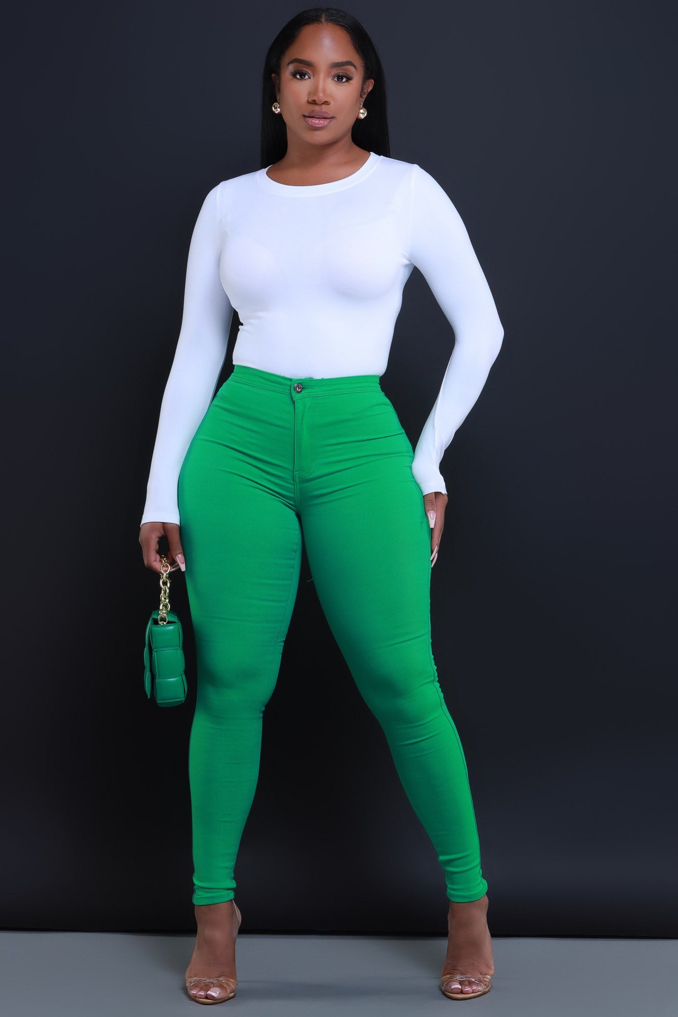 Super Swank High Waist Stretchy Jeans - Kelly Green Limited Color