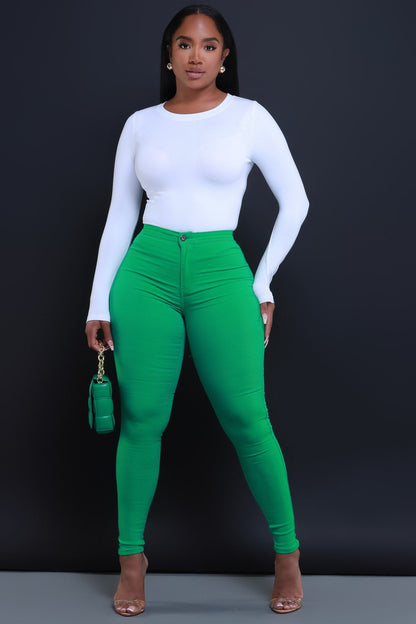 Super Swank High Waist Stretchy Jeans - Kelly Green Limited Color