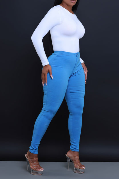 Super Swank High Waist Stretchy Jeans - Baby Blue