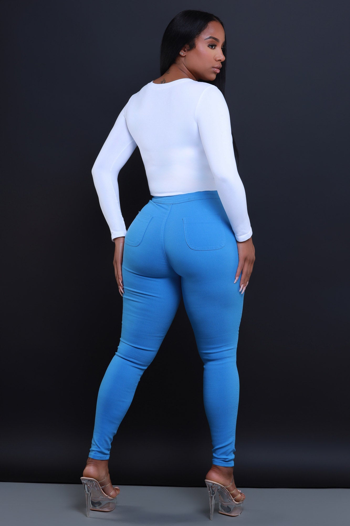 Super Swank High Waist Stretchy Jeans - Baby Blue