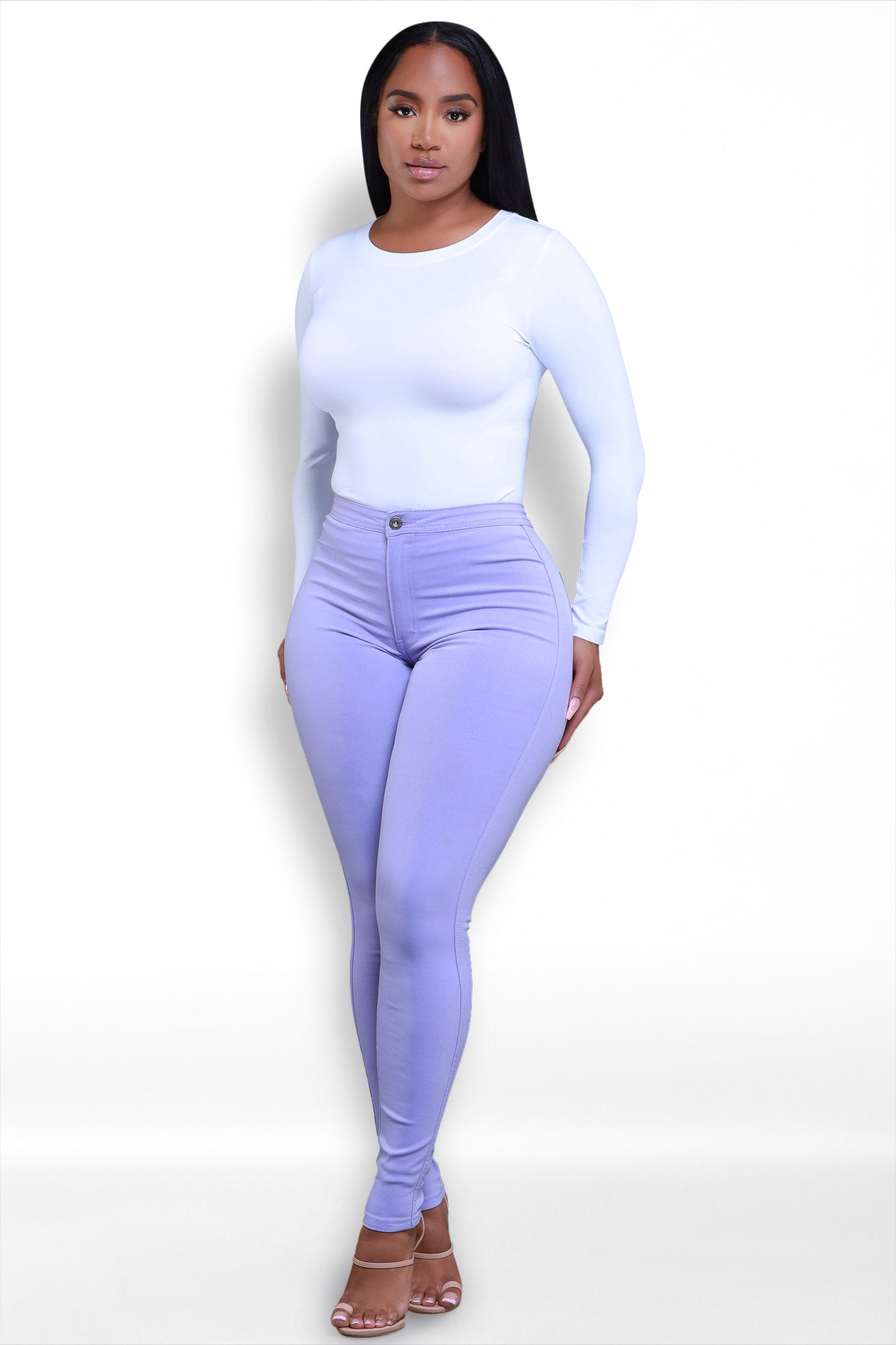 Super Swank High Waist Stretchy Jeans - Lavender