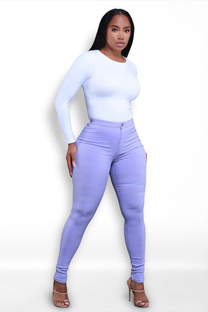 Super Swank High Waist Stretchy Jeans - Lavender