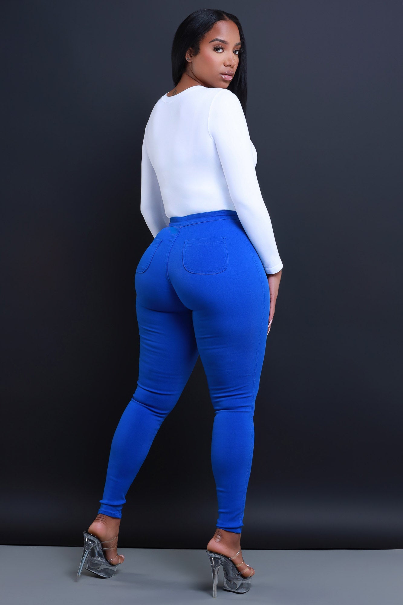 Super Swank High Waist Stretchy Jeans - Royal Blue