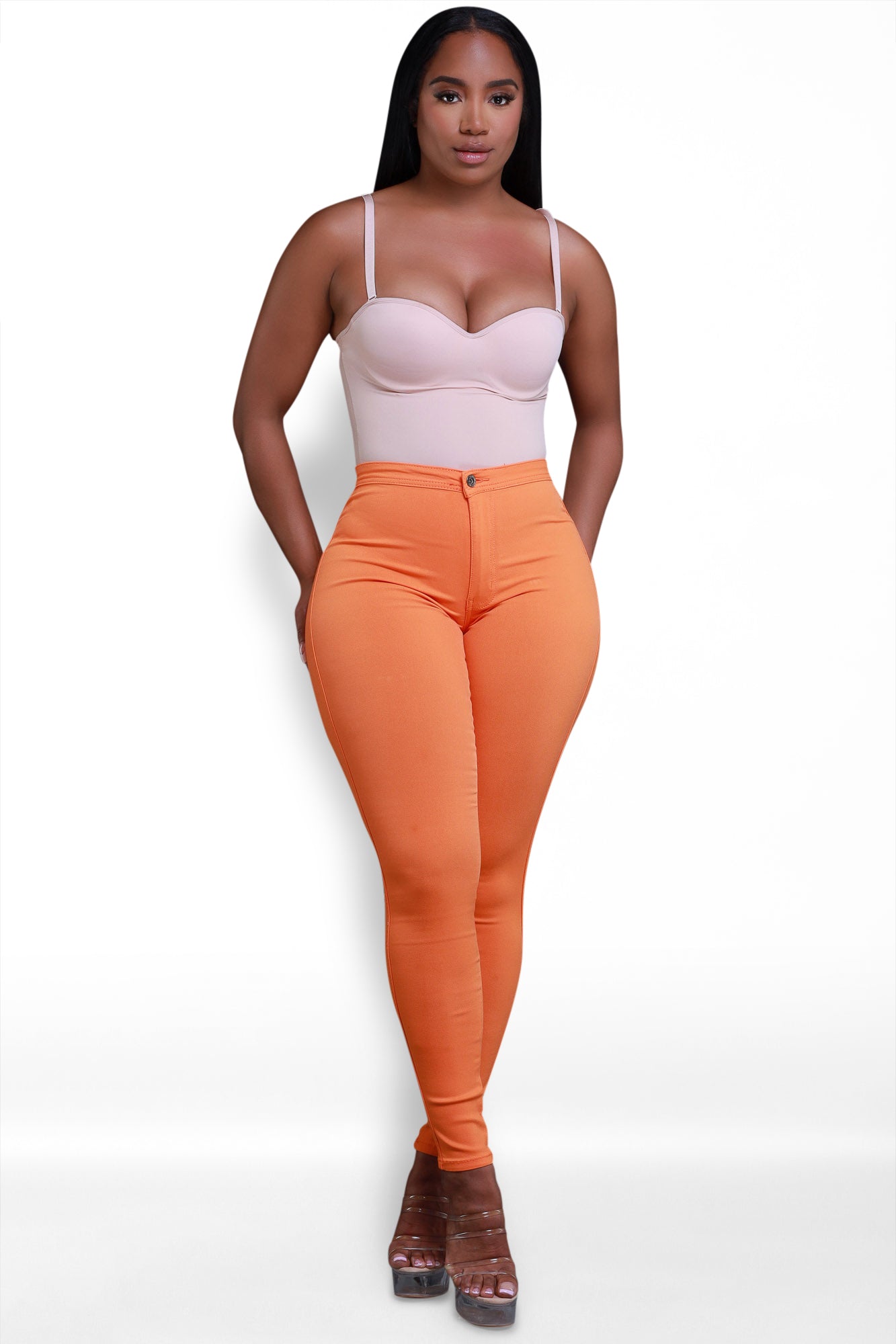 Super Swank High Waist Stretchy Jeans - Orange