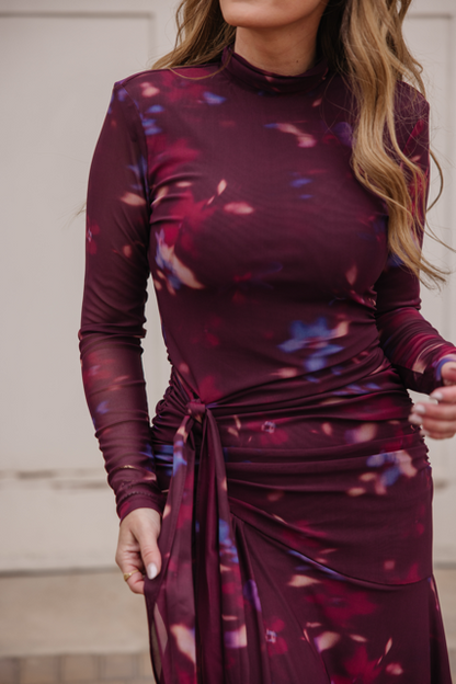 Aubriella Dress in Burgundy Floral