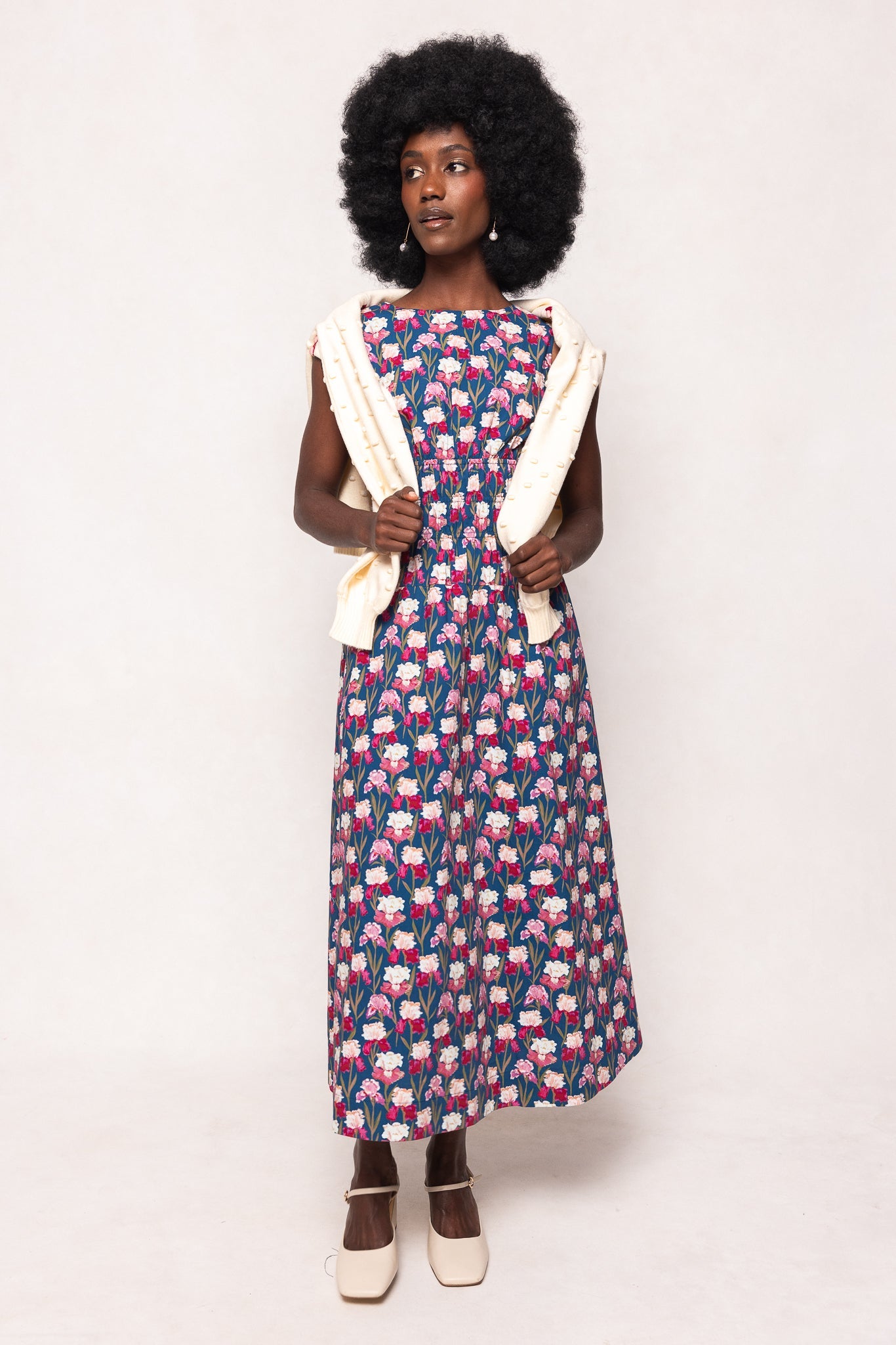 Carly Dress in Navy Pressed Petals