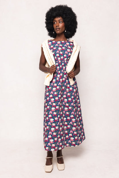 Carly Dress in Navy Pressed Petals