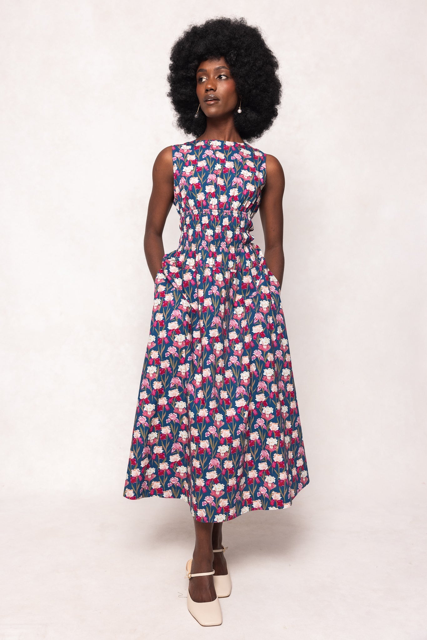 Carly Dress in Navy Pressed Petals