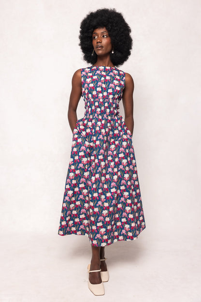 Carly Dress in Navy Pressed Petals