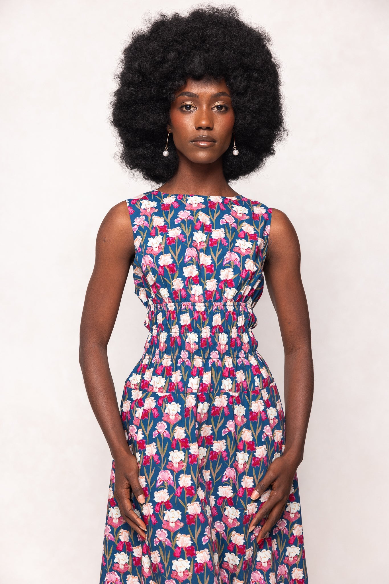 Carly Dress in Navy Pressed Petals
