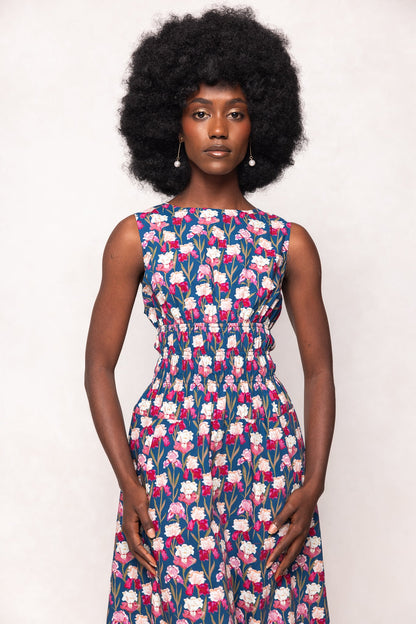 Carly Dress in Navy Pressed Petals