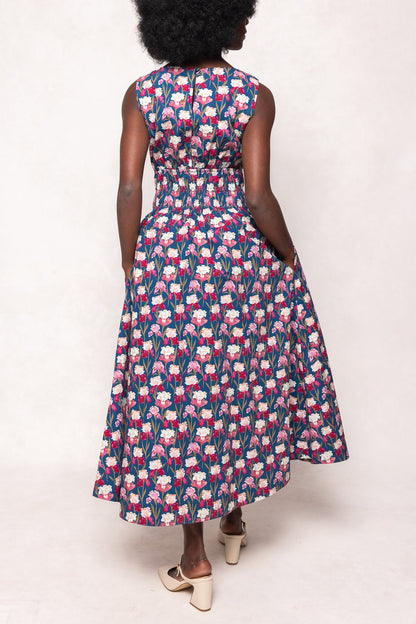 Carly Dress in Navy Pressed Petals