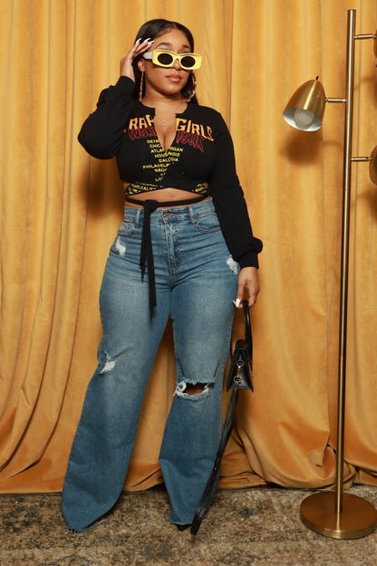 Rewind High Rise Jeans - Medium Wash Distressed Straight Leg