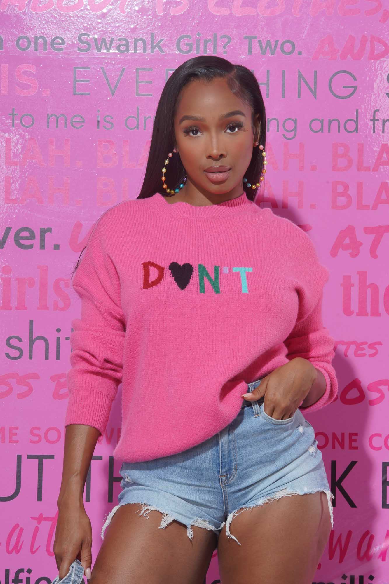 Just Don't Oversized Graphic Sweater - Pink