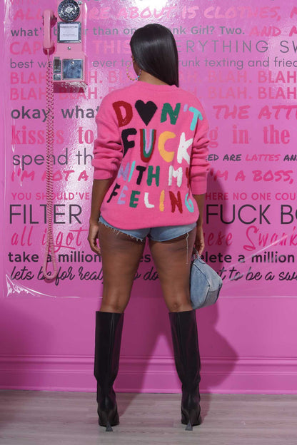 Just Don't Oversized Graphic Sweater - Pink