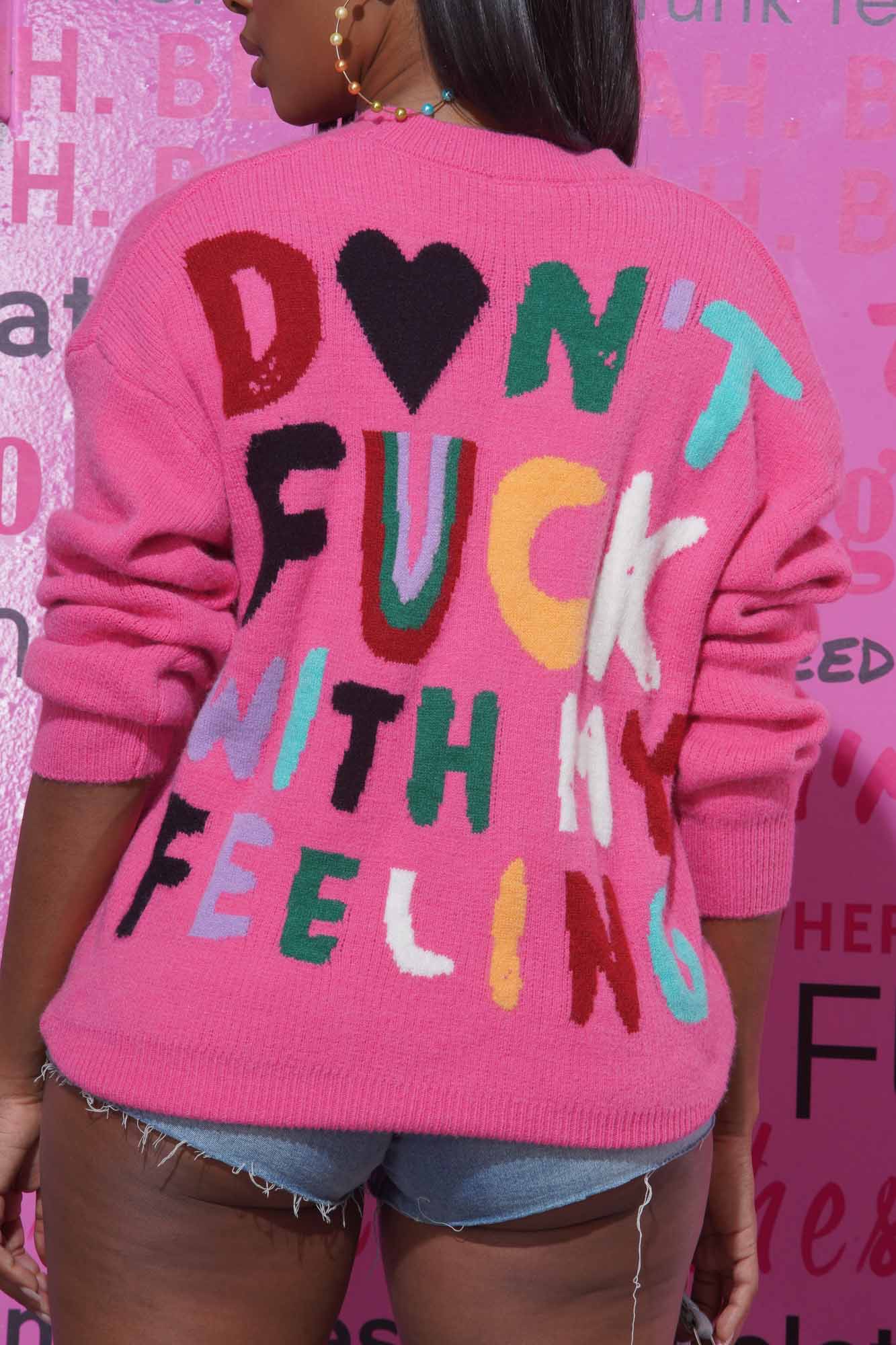 Just Don't Oversized Graphic Sweater - Pink