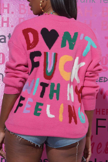 Just Don't Oversized Graphic Sweater - Pink