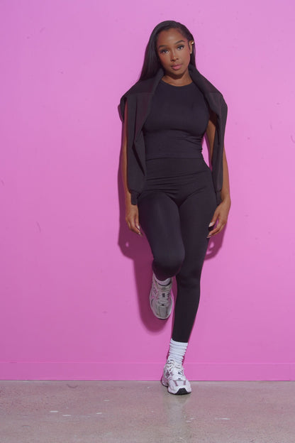Mind Reader Cropped Legging Set - Black/Black