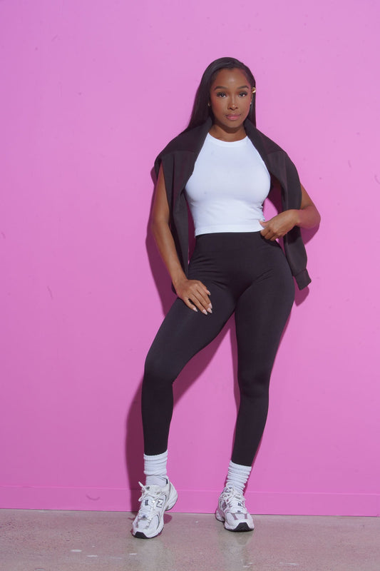 Mind Reader Cropped Legging Set - Black/White