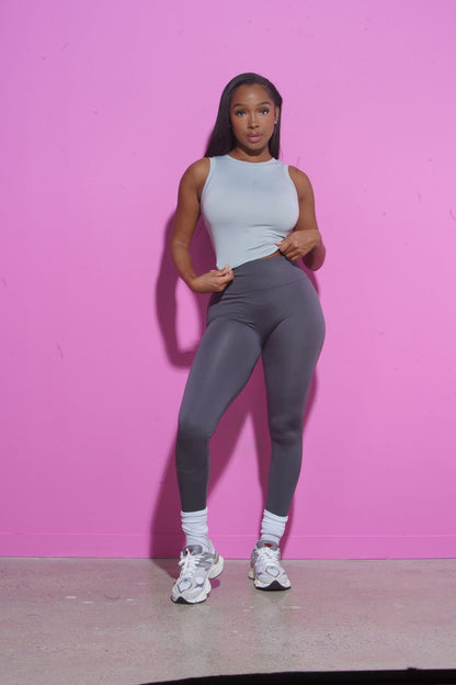 Mind Reader Cropped Legging Set - Charcoal/Grey