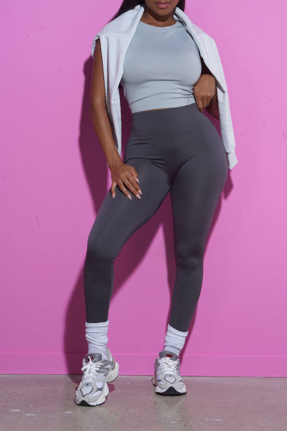 Mind Reader Cropped Legging Set - Charcoal/Grey