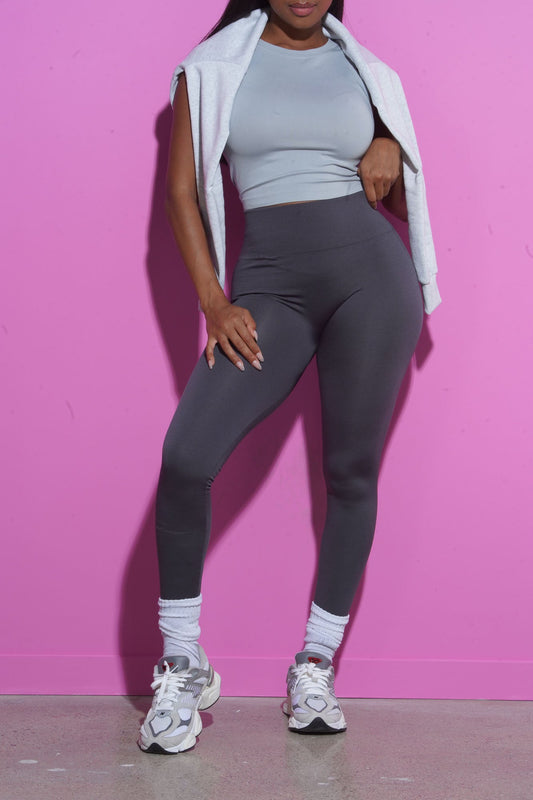 Mind Reader Cropped Legging Set - Charcoal/Grey