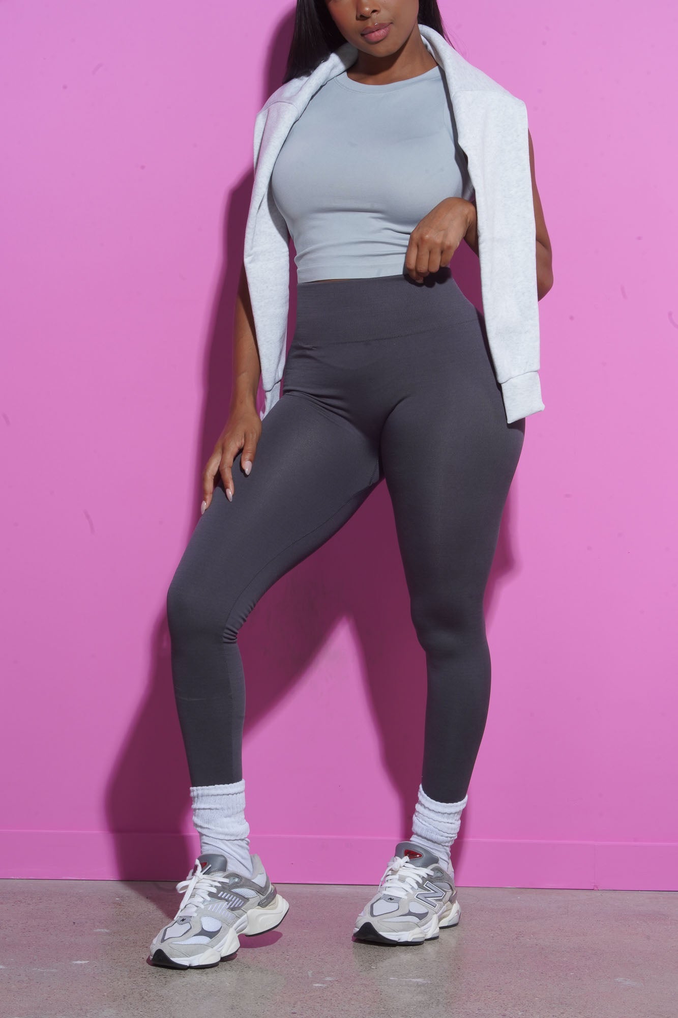 Mind Reader Cropped Legging Set - Charcoal/Grey