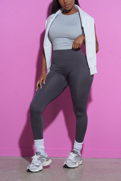 Mind Reader Cropped Legging Set - Charcoal/Grey