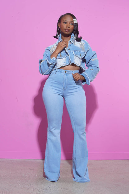 Bing High Waist Super Stretch Bell Bottom Jeans - Light Wash