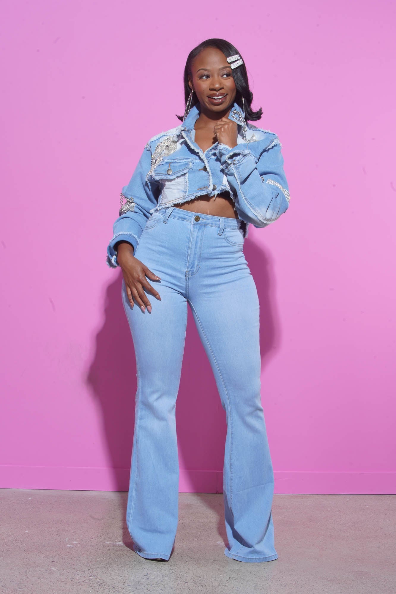 Bing High Waist Super Stretch Bell Bottom Jeans - Light Wash