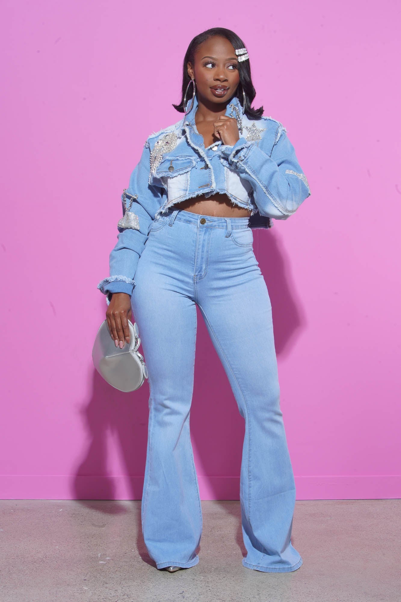 Bing High Waist Super Stretch Bell Bottom Jeans - Light Wash