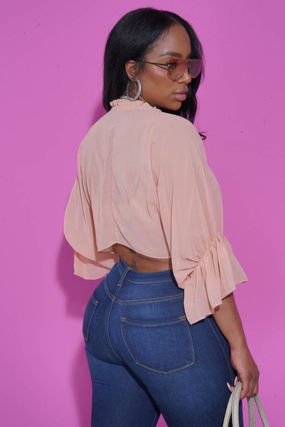 Tell Me To Stay Ruched Chiffon Blouse - Dark Pink