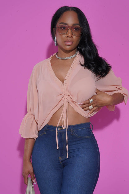 Tell Me To Stay Ruched Chiffon Blouse - Dark Pink