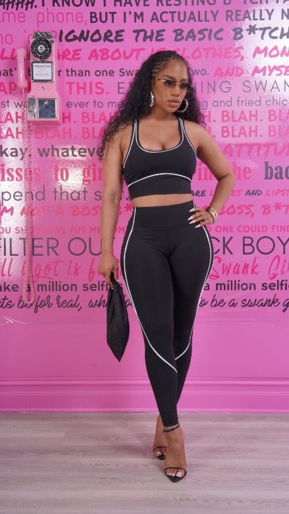 Can't Forget Cropped Athletic Legging Set - Black/White