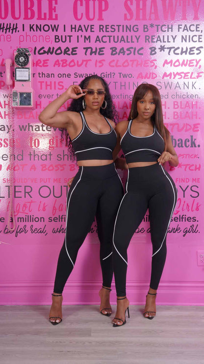 Can't Forget Cropped Athletic Legging Set - Black/White