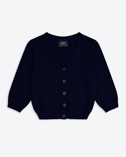 Lowie Navy Cotton Waffle Knit Cardigan